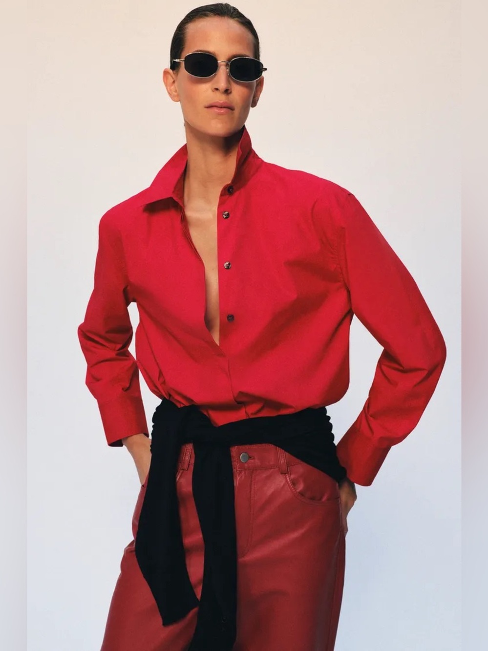 Zara RED ZW COLLECTION POPLIN SHIRT